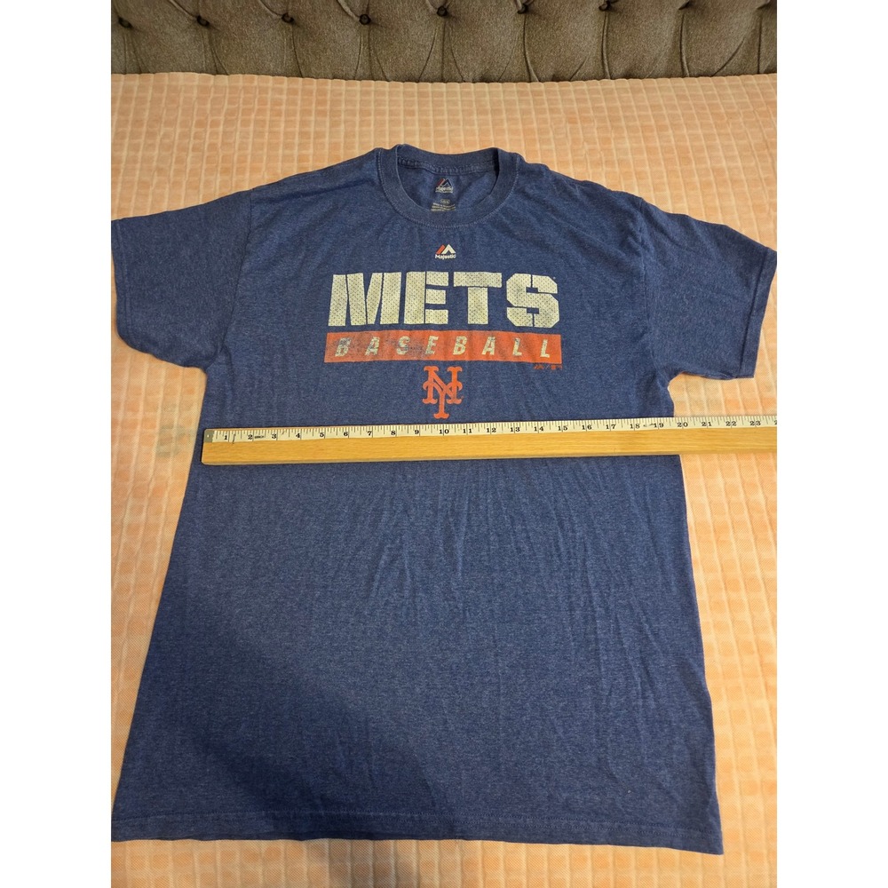 Majestic New York Mets Baseball T Shirt Mens Medium Blue Graphic Tee MLB NY Logo